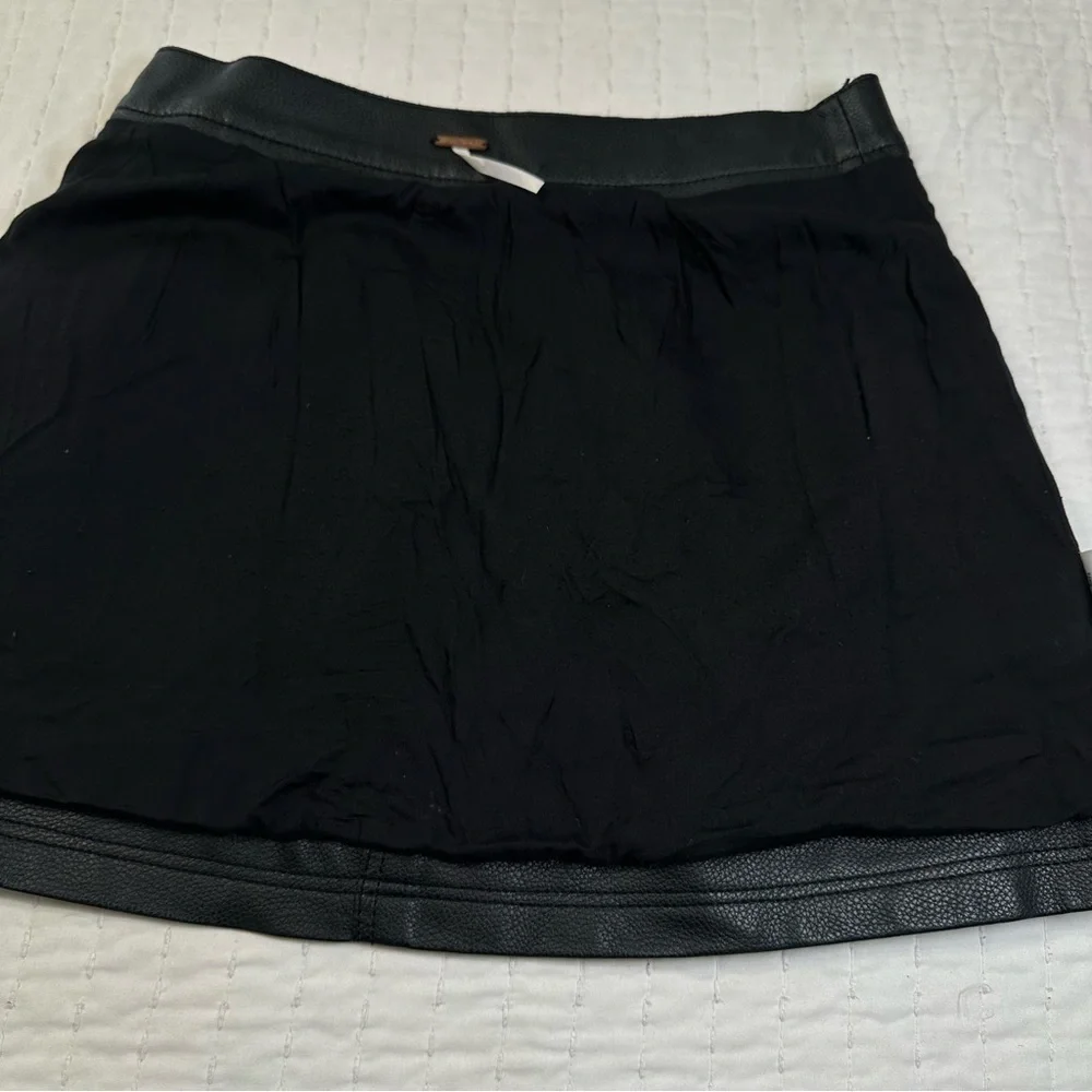 Free People Vegan Leather Black A-Line Zip Front Mini Skirt